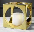 Buraq Export India Polished Glossy Square Golden Decorative Plain steel candle holder