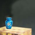 Shreyas Brass Polished Owel Printed 0.320 gm sky blue cremation keepsake small urns