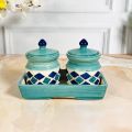 Turquoise Checkered Pickle Jar Set with Tray
