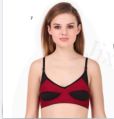 Nylon Red & Black Plain pocket non padded bra