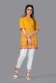 Available in Many Colors Half Sleeve Stitched Round Neck Printed ladies pompom short kurti