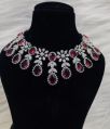 Metal Polished Red & Silver party wear imitation stone necklace