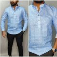 Cotton Blue Full Sleeve mens half sleeves printed short kurta