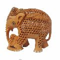 Wooden Undercut Elephant Statue With Lion