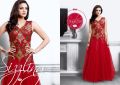 Net Embrodary Work Red Semi Stitched Anarkali Gown