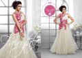 Soft Net Embrodary Work White&pink Semi Stitched Anarkali Gown