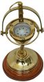 Brass Plated Gimbaled Table Brass Compass with Stand and with wooden base