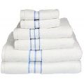 Blue Striped White Cotton Hotel Towels