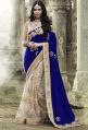 Velvet Designer Saree with Beige and Blue Color