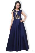 KF Elegant Navy Blue Mohe Heavy Embroidered A-line Gown