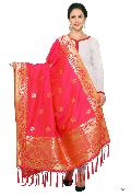 KF Pink Golden Art Silk Banarasi Dupatta with Tassel