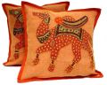 2 Orange Handcrafted Embroidered Patchwork Ethnic Indian Camel Throws Pillow Cushion Cover