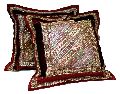 2 Red Embroidery Indian Sequin Sari Vintage Throw Pillow Krishna Mart Cushion Covers