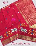 tussar embroidered elephant border sarees