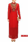 red embroidered straight cut salwar suit