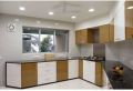 White Brown l shaped modular kitchen