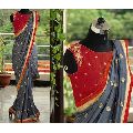 Grey and Red Embroidered Sarees