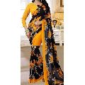 Yellow and Black Printed Georgette Sarees