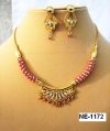 NE-1172 Stone Fitted Nickel Gold Plating nugs work earrings necklace set