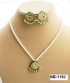 NE-1182 pearl Kundan pendent Silver base earring necklace set
