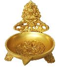 Aakrati Yellow Deepak made in brass metal with Religious giure of goddess Laxmi ji