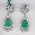 White Gold Diamond Emerald Earrings -66