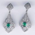 White Gold Diamond Emerald Earrings -67
