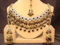 CNK - 306 Gold Plated black beaded Kundan Necklace Set