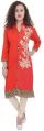 Red Embroidered Cotton Kurtis